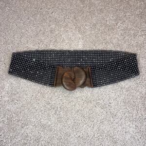 Anthropologie beaded waist belt with wooden clasp, statement bohemian